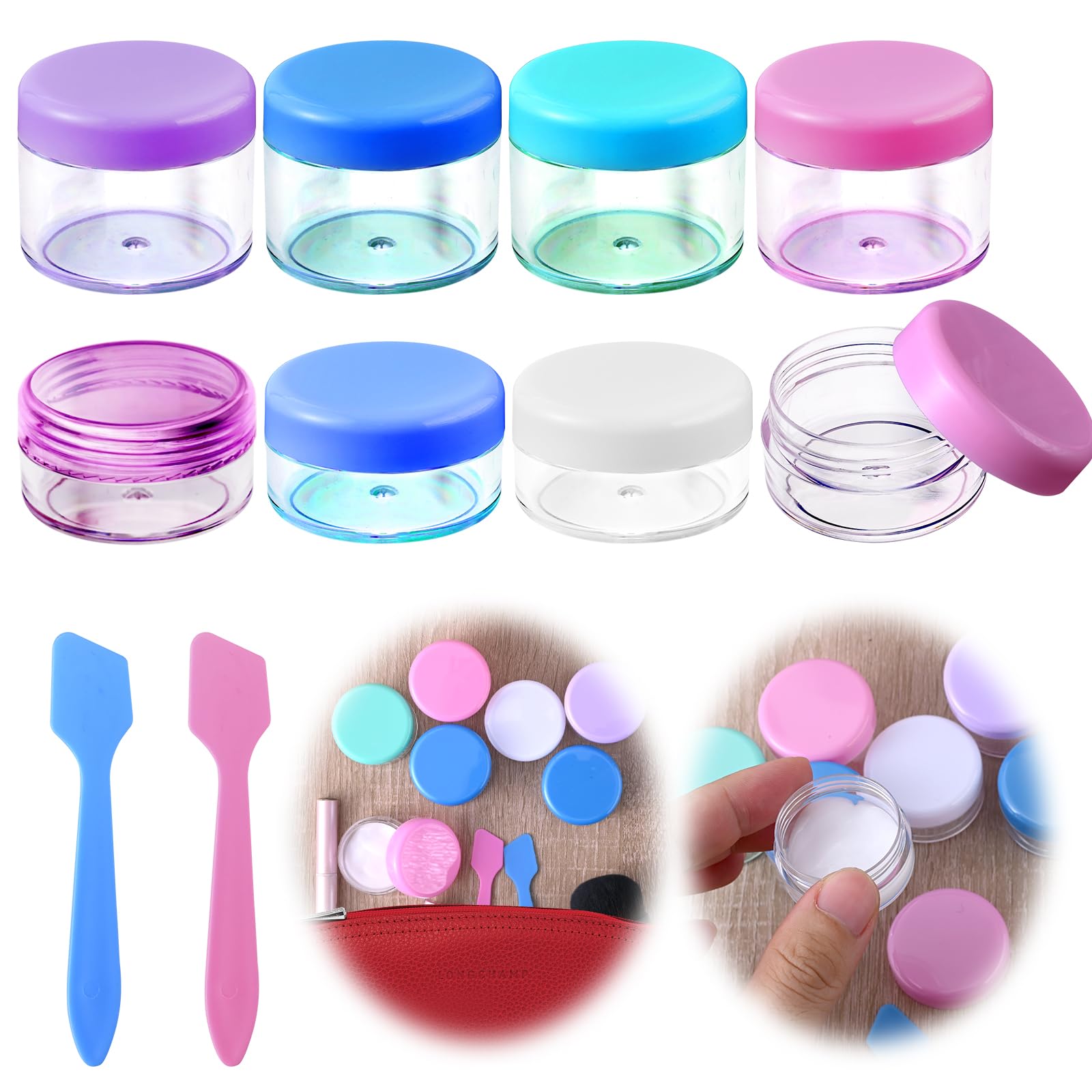 Aohcae Travel Bottles Pots 8 Pcs Mini Travel Pots for Toiletries Sample Pots Clear Cosmetic Containers Jars Leakproof Round Empty Plastic Cosmetic Jars with Lids for Makeup