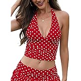 IQLWI Women's Polka Dot Halter Top Y2k Crop V Neck Sexy Open Back Tie Up Tank Tops