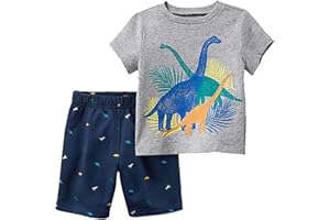 HILEELANG Toddler Boy Summer Short Sets Outfits Cotton Casual CrewNeck Short Sleeve Playwear Clothes Sets