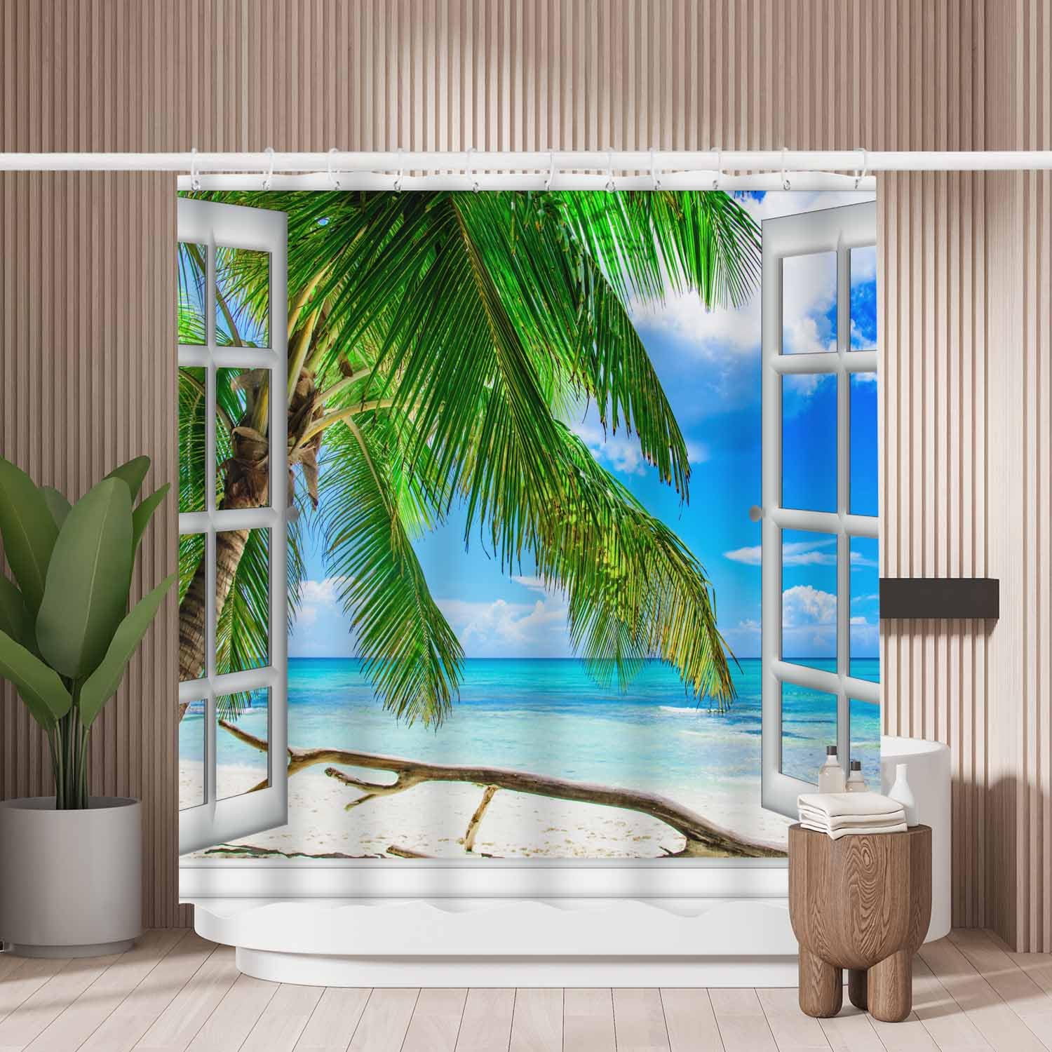 Woutay Shower Curtain Mould Proof Resistant Ocean View From The Window,Water Repellant Fabric,Polyester,Size 180x180CM