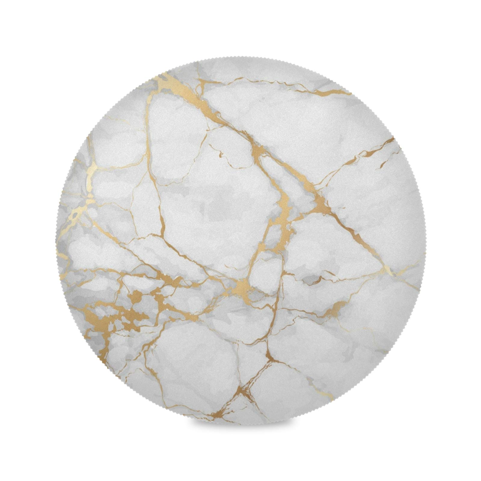 xigua White Golden Marble Texture Round Placemat Set of 6, Non-slip Washable Heat Resistant & Waterproof Plate Pads for Dinner Table Decor Table Placemats, 15.4 in