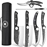 TIVOLI Professional Butcher Knife Set for Meat Processing, 7Pcs High Carbon Steel Hand Forged BBQ Knife Sets, Serbian Chef Knife Set with Ergonomic Handle for Kitchen Outdoor Cooking Christmas Gifts