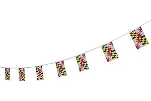 Kind Girl 100 Feet Maryland State Flag, Pennant Flags Banner String, Party Decorations, Indoor/Outdoor, School/Sport Events, Festival, Polyester, Rectangular, Red, Yellow, Blue