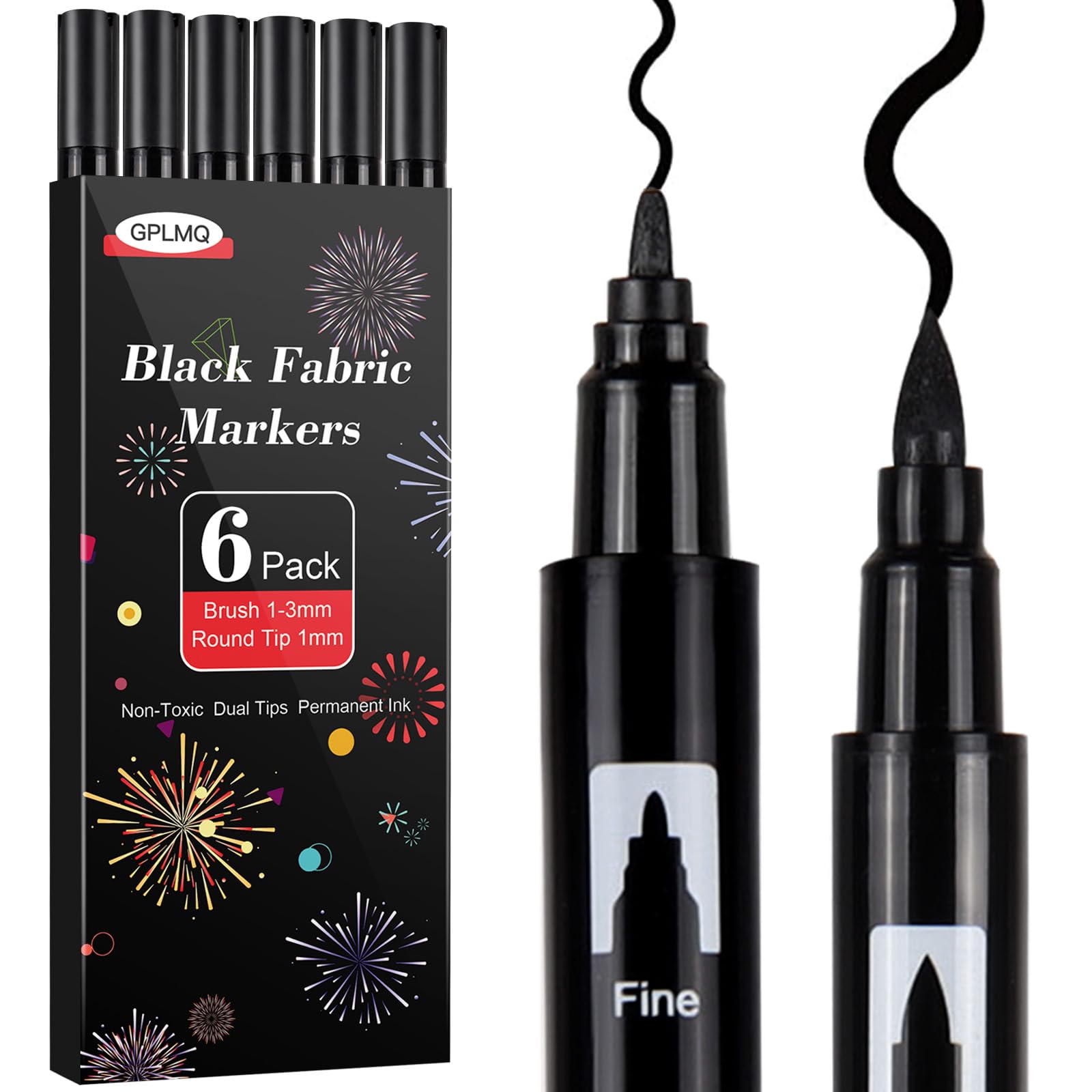 GPLMQ Black Fabric Markers - Dual Tips Fabric