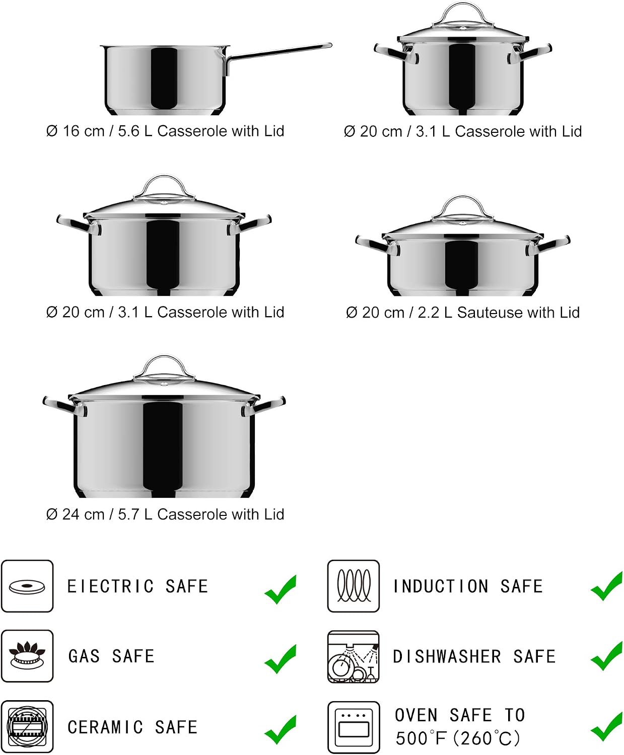 Amazon Basics 9-Piece Stainless Steel Induction Cookware Set, Pot with Lids, Saucepan and Casserole, Silver - Image 4