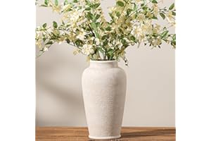 OOIT Ceramic Flower Vase, 11 Inch Large White Flower Vase Tall Rustic Farmhouse Decorative Vase Floral Pottery Vases for Home Decor Table Living Room Entryway Mantel Bedroom Bathroom Kitchen - White