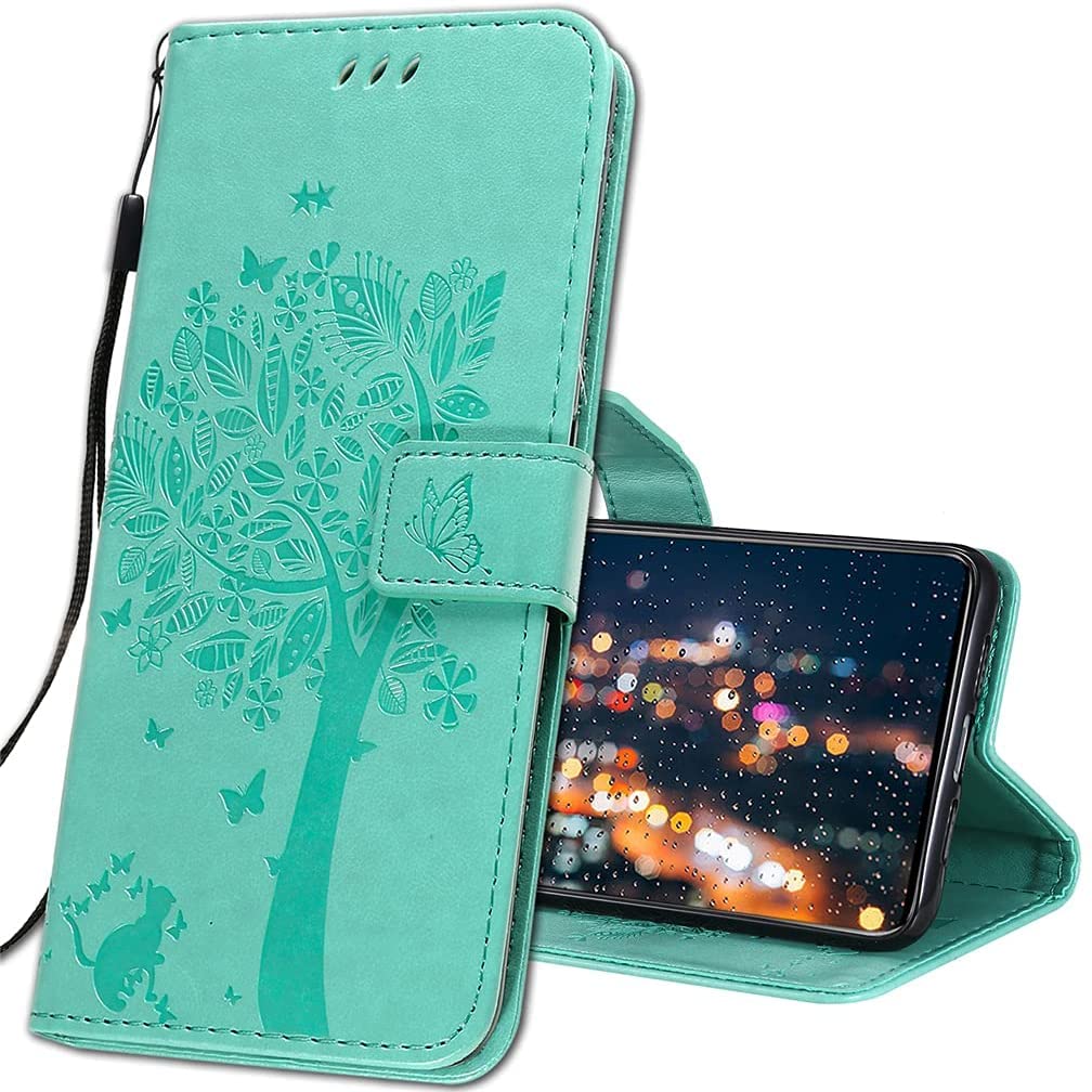 IMIRST OPPO A54 5G Phone Case - Premium Leather Case For OPPO A74 5G, Flip Wallet Protective Case Cover for OPPO A54 5G / A74 5G / A93 5G. KT1 Wish Tree Green — image 1