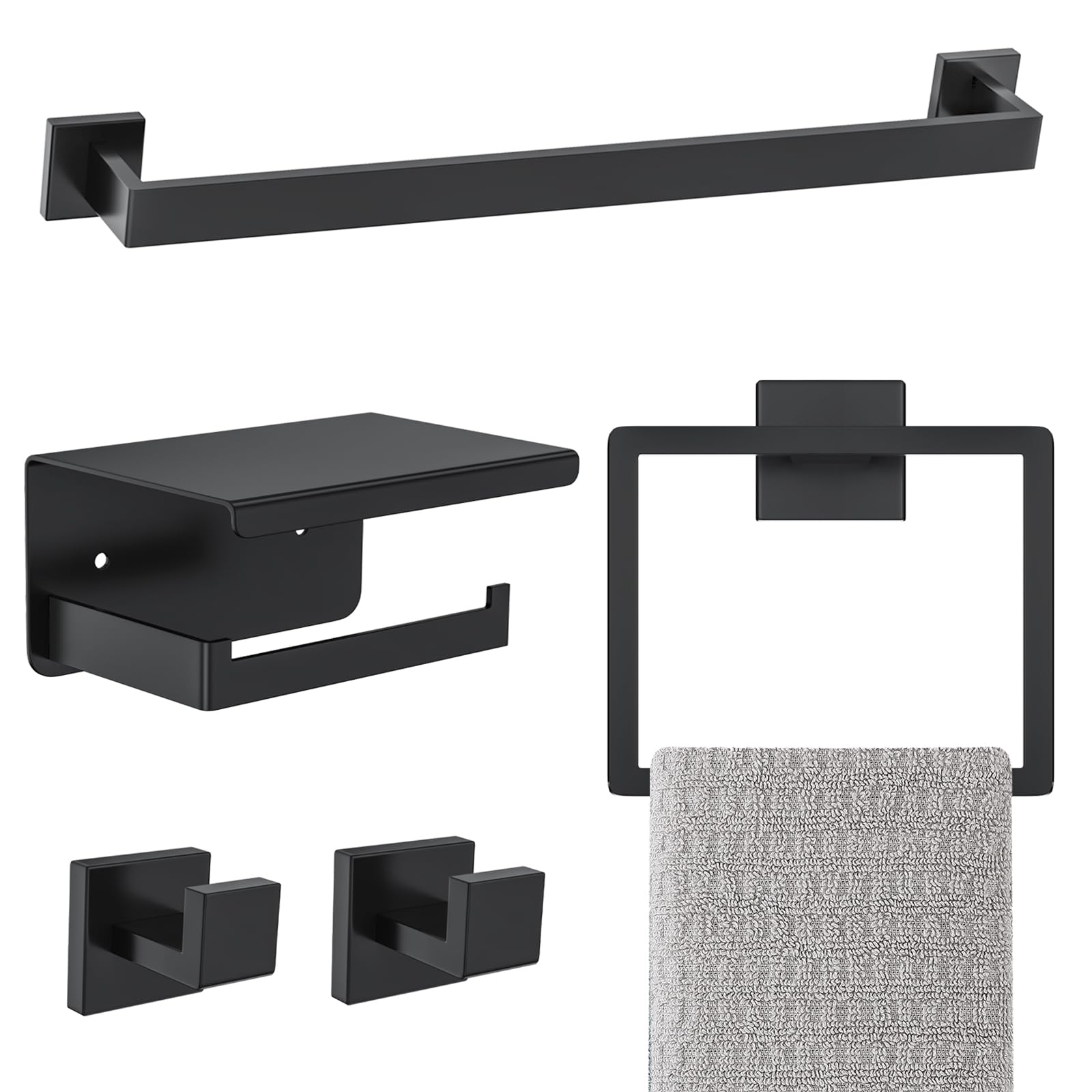 Photo 1 of ***MISSING HARDWARE***
Matte Black Bathroom Hardware Accessories Set 5-Pieces Black Towel Bar Set Stainless Steel Towel Holder Set 16 Inch Towel Bar,Towel Racks Set for Bathroom Wall Mounted