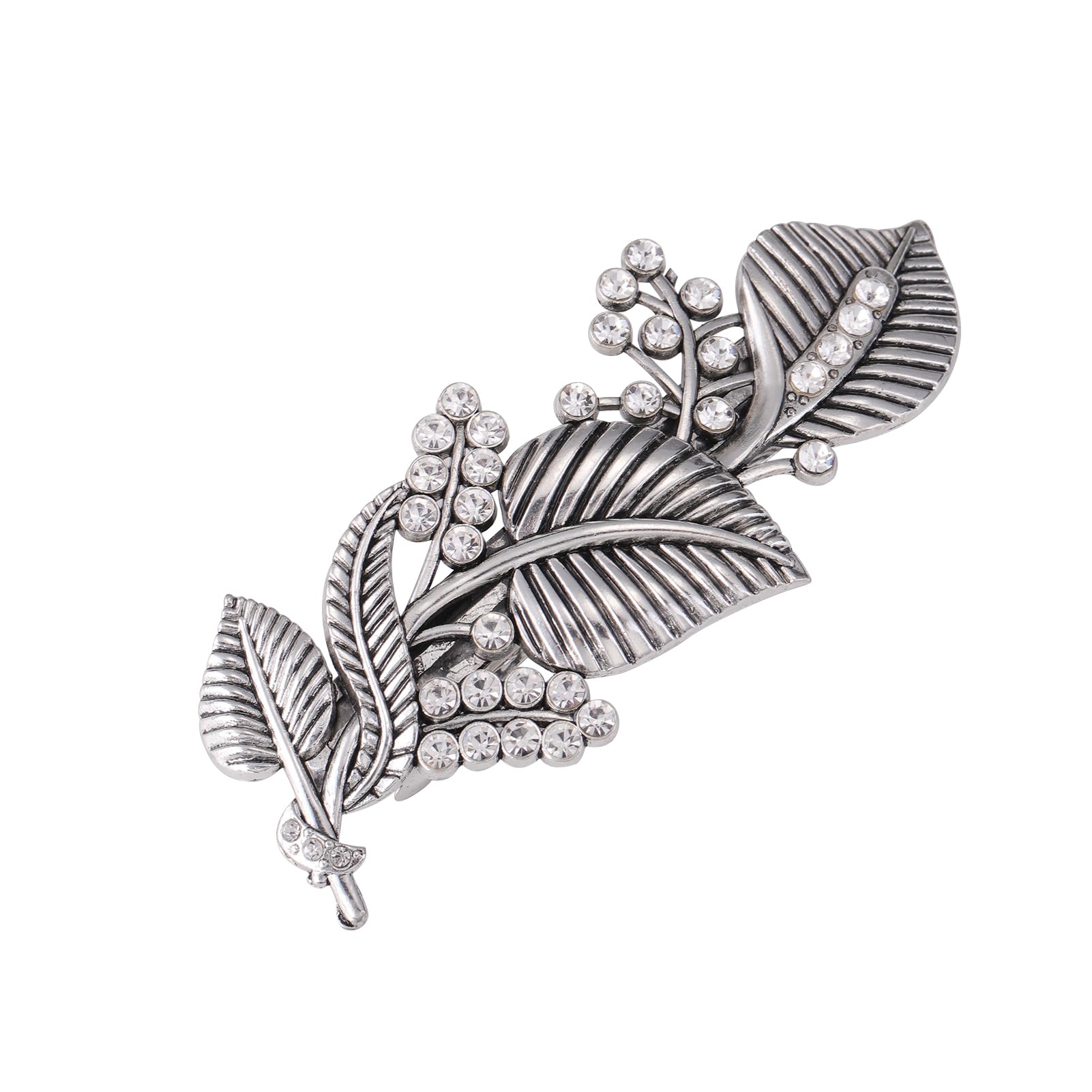 Dreamtimes Oak Leaf Hair Clip Zircon Round Hand Cast Metal Barrette Large Hand Crafted Barrette French Hair Clip Vintage Protection Hair Clip Barrettes Gift for Women Girl (SILVER)