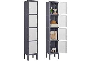 BYNSOE Metal Locker with 4 Door Employees Locker 4-Tier Storage Cabinet Locker for School Gym Office Hospital Steel Storage Locker (Grey White4)