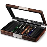 Lifomenz Co Wood Pen Box - 10 Slot Organizer With Glass Lid, Top Window Display Case for Collection Storage