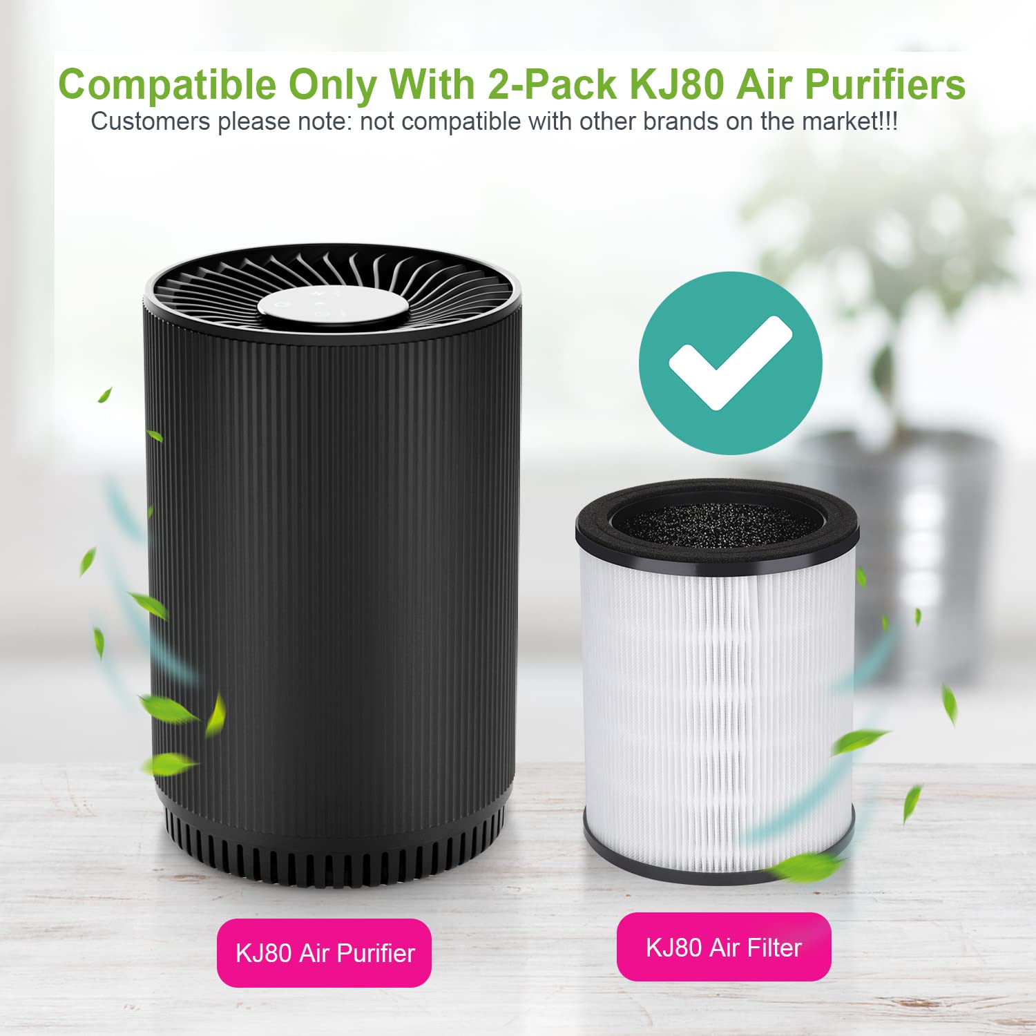 (2 Pack KJ80 Air Purifier + 2 Pack HEPA Air Filter Combo Purchase), Druiap Air Purifiers for Home Bedroom with H13 HEPA Air Filter, for Office,Babyroom,Living Room,Kitchen,Apartment,Dorm,Ozone Free