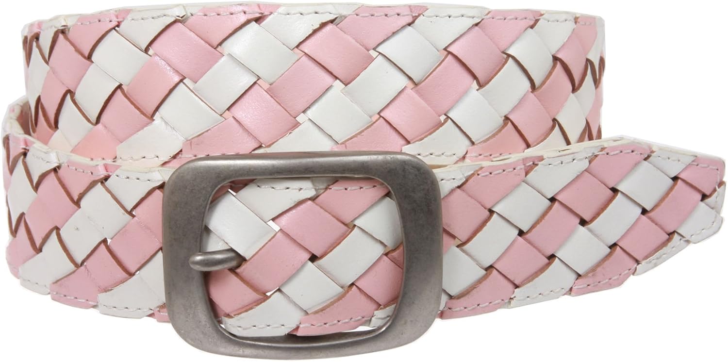 Ladies 1 1/2" Braided Leather Belt Size S/M 32" Color White/Pink