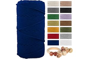 Macrame Cotton Cord 5mmx109 Yard 4 Strand, Munzong Natural Handmade 4 Twisted Cotton Rope for Wall Hanging Weaving Tapestry DIY Craft Knitting Plant Hanger Gift Wrapping Decor(100m, Sapphire Blue)