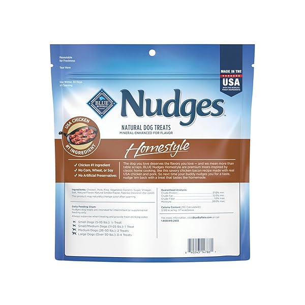BLUE BUFFALO NUDGES HOMESTYLE NATURAL DOG TREATS CHICKEN AND BACON, 16-OZ BAG