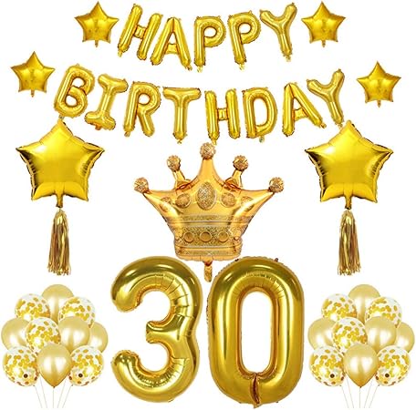 Amazon 輝くお祝い 30歳の誕生日デコレーションバルーン Happy Birthdayバナー 30歳のゴールドナンバー スタークラウンバルーン パーティー 記念品 風船 バルーン おもちゃ