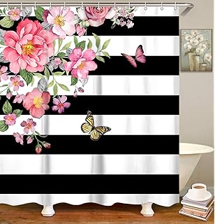 Amazon Com Livilan Floral Shower Curtain Striped Curtains For