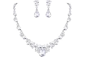 EVER FAITH Rhinestone Crystal Elegant Bridal Floral Teardrop Necklace Earrings Set