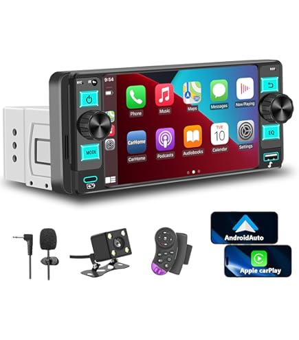 Inefala Autoradio Bluetooth 1 Din met Carplay Android Auto, 5 Inch Touchscreen Stereo Auto Supporta Bluetooth Vivavoce/Mirror Link/FM Radio/USB /Tipo-C/EQ met Achteruitrijcamera