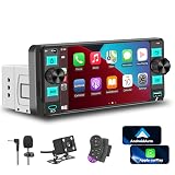 Single Din Radio Car Stereo with Wireless Apple CarPlay,Single Din Touchscreen Radio,Car Radio Bluetooth Support Android Auto,Mirror Link,Car Radio with Backup Camera GPS USB FM/AM EQ MIC (Black)