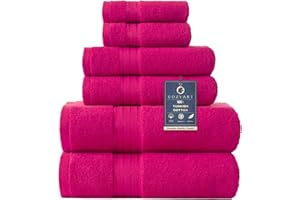 COZYART Hot Pink Bath Towels Set, Cotton Hotel Large Bath Towels Bulk for Bathroom, Thick Bathroom Towels Set of 6 with 2 Bath Towels, 2 Hand Towels, 2 Washcloths, 650 GSM