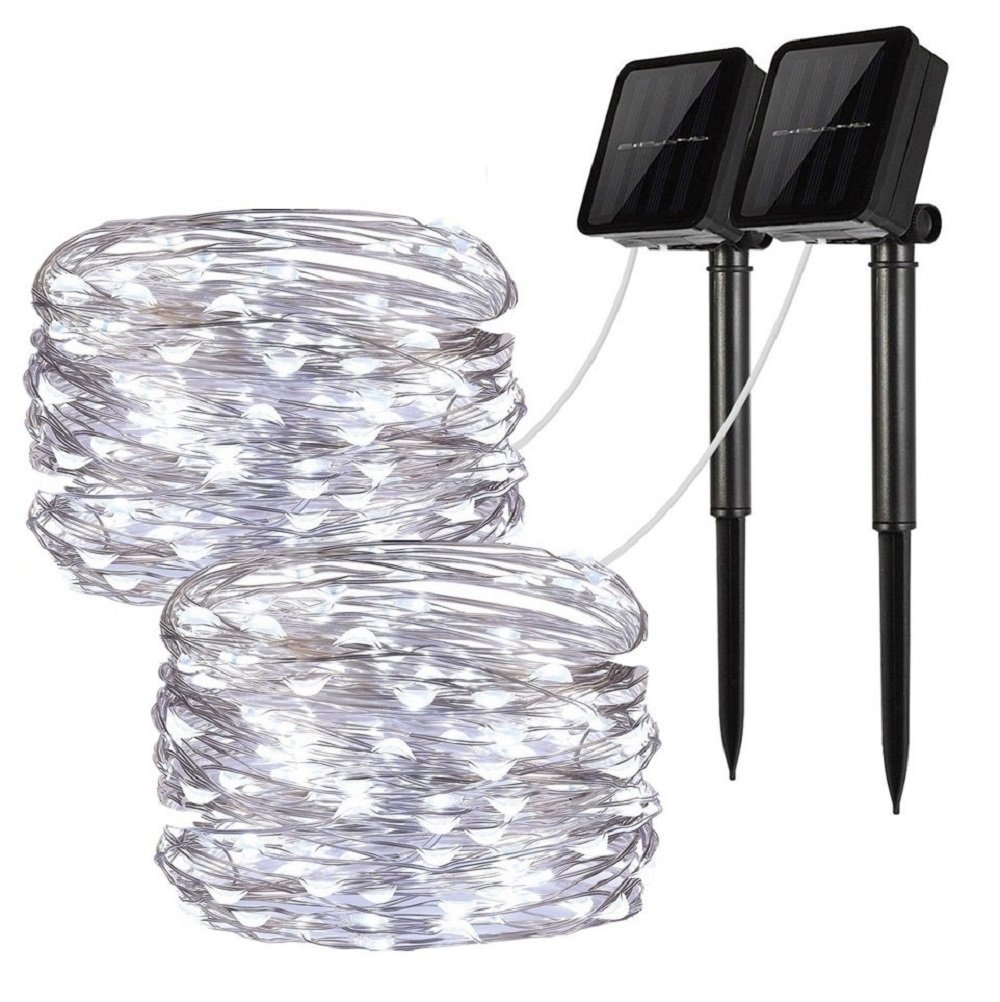 Solar String Lights, 2 Pack 100 LED Solar Fairy Lights 33 ft 8 Modes