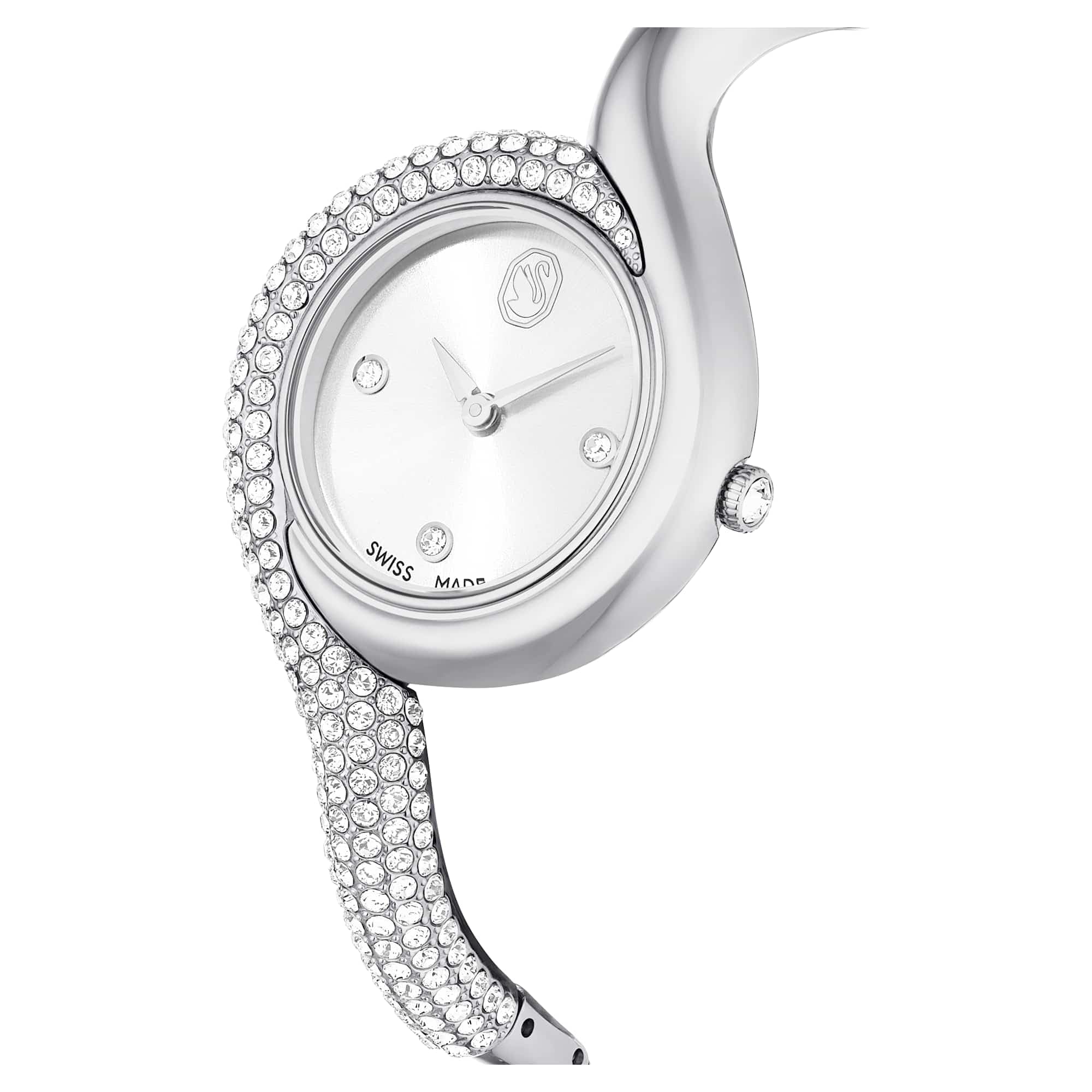 Swarovski Dextera Asymmetric Watch, Swiss-Made & Water-Resistant Stainless Steel Watch in a Silver-Tone Finish with Clear Crystals and Metal Bracelet Strap, Part of The Dextera Collection