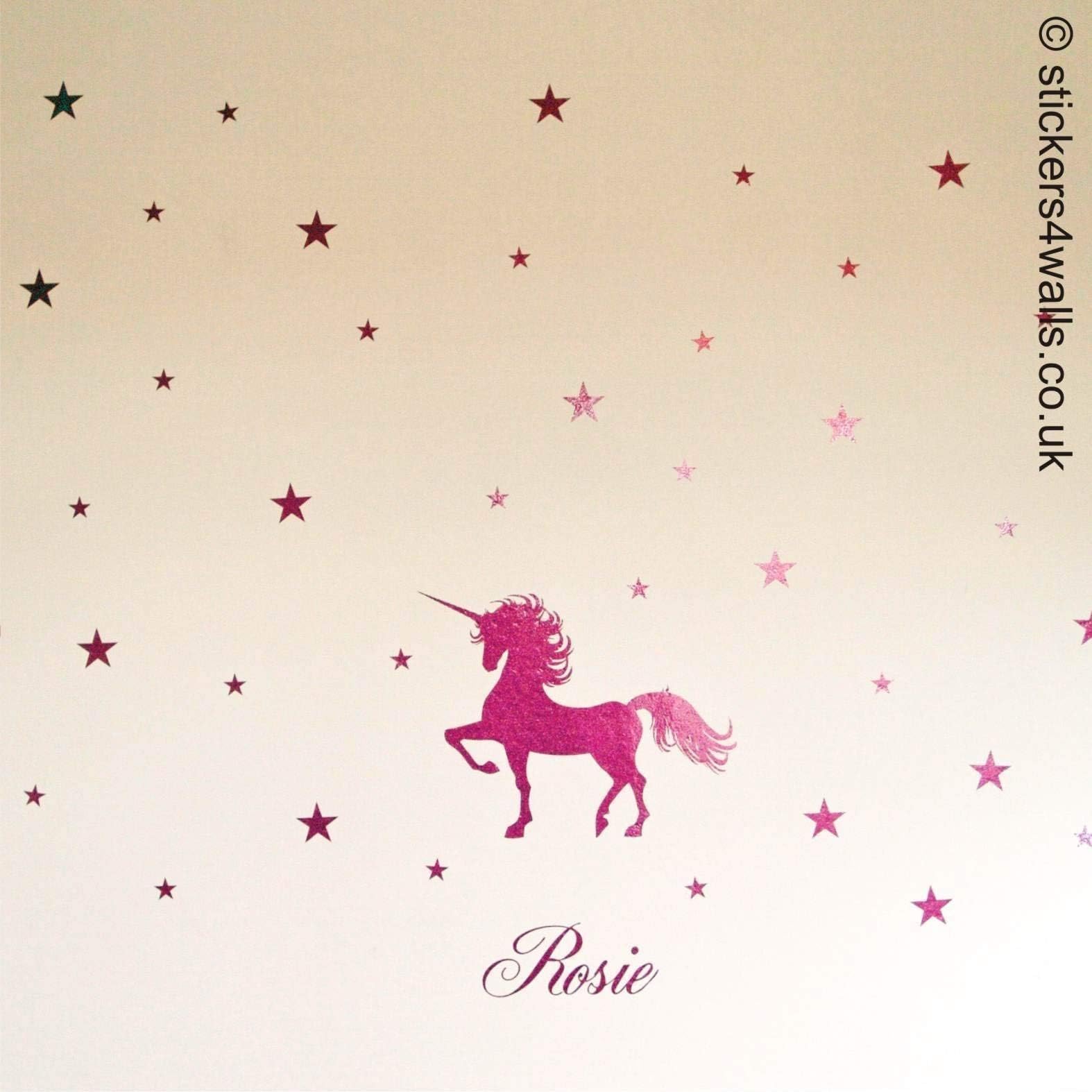 Unicorn Wall Sticker decals, Personalised Unicorn decal with glittery stars