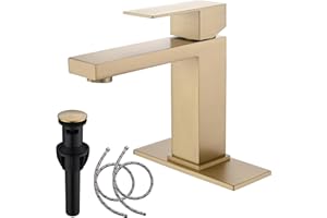 AmirLans Brushed Gold Bathroom Faucets Single Hole, Single Handle Stainless Steel Faucet for Bathroom Sink with Pop Up Stopper, Gold Vanity Faucet AML-1141-BG