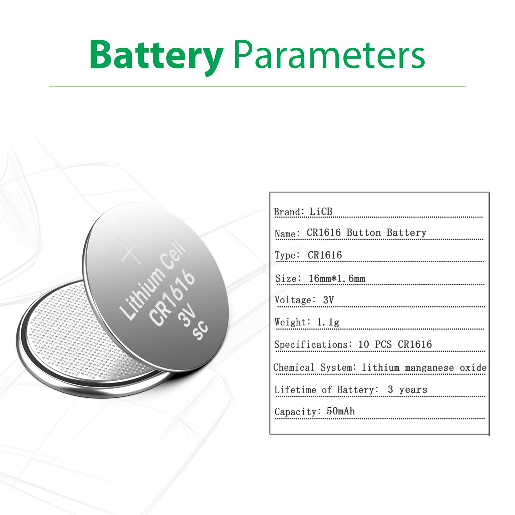 LiCB 10 Pack CR1616 3V Lithium Battery CR 1616