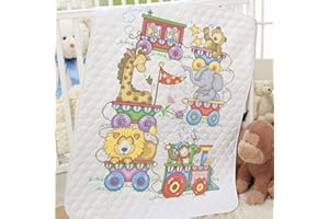 Herrschners Circus Train Baby Quilt Stamped Cross-Stitch Kit