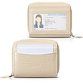 Vulkitty Zipper Credit Card Holder for Women, Leather RFID Blocking Card Wallet, Card Case for Female, Ladies Wallet with Zip Coin Pocket, Champagne Gold