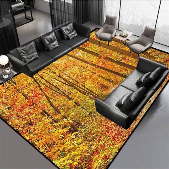 Fall Geometric Pattern Rug Cozy Color Contemporary Soft Rug