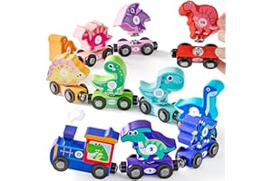 EDUJOY Magnetic Wooden Train Toys for 2 Year Old Boy Gifts, Snap Matching Dinosaur Toy Train for Toddlers 3-5, Dinosaur Toys for Kids 2-4 - Learning Montessori Toys for Toddler Boy Girl Birthday Gifts