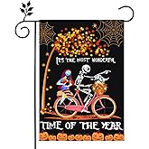 LURLEEZ Halloween Garden Flag,12x18 Inch Double-sided Horror Pumpkin Ghost Cycling Pattern House Flag for Outdoor Yard Home Decoration