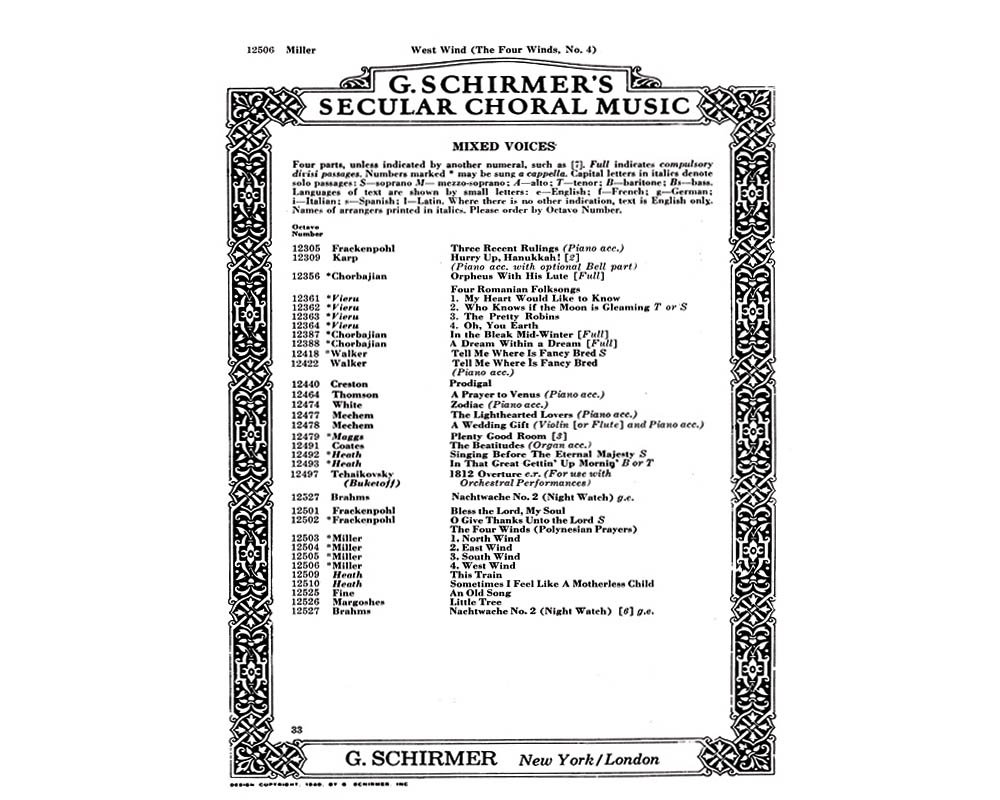 G Schirmer West Wind 4 Winds No4 A Cappella Polynesian Prayers Satb Composed By D Miller Schirmer 0073999157765 Amazon Com Books