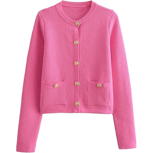 Women's Knitted Cardigan Sweater with Golden Buttonsfront Patch