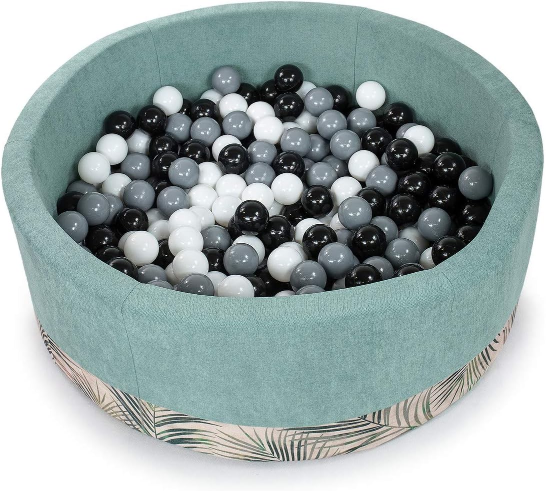 Tweepsy Soft Baby Round Ball Pool Pit 250 Balls 90x30cm Handmade EU - BKODP5N - Palm-Turquoise Pool: White, Black, Grey