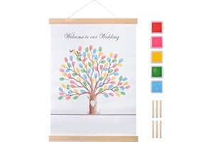 HACRAHO Large Wedding Fingerprint Thumbprint Tree Family Guest Book,Canvas Painting Home Decoration Creative Signature Sign-i