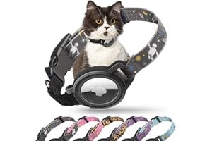 Upgraded AirTag Cat Collar, FEEYAR Anti-Scratch Cat Collar with Airtag Holder, No Choke Elastic Band, Waterproof PVC, Integrated GPS Tracker Cat Airtag Collar, for Cats Kittens and Puppies