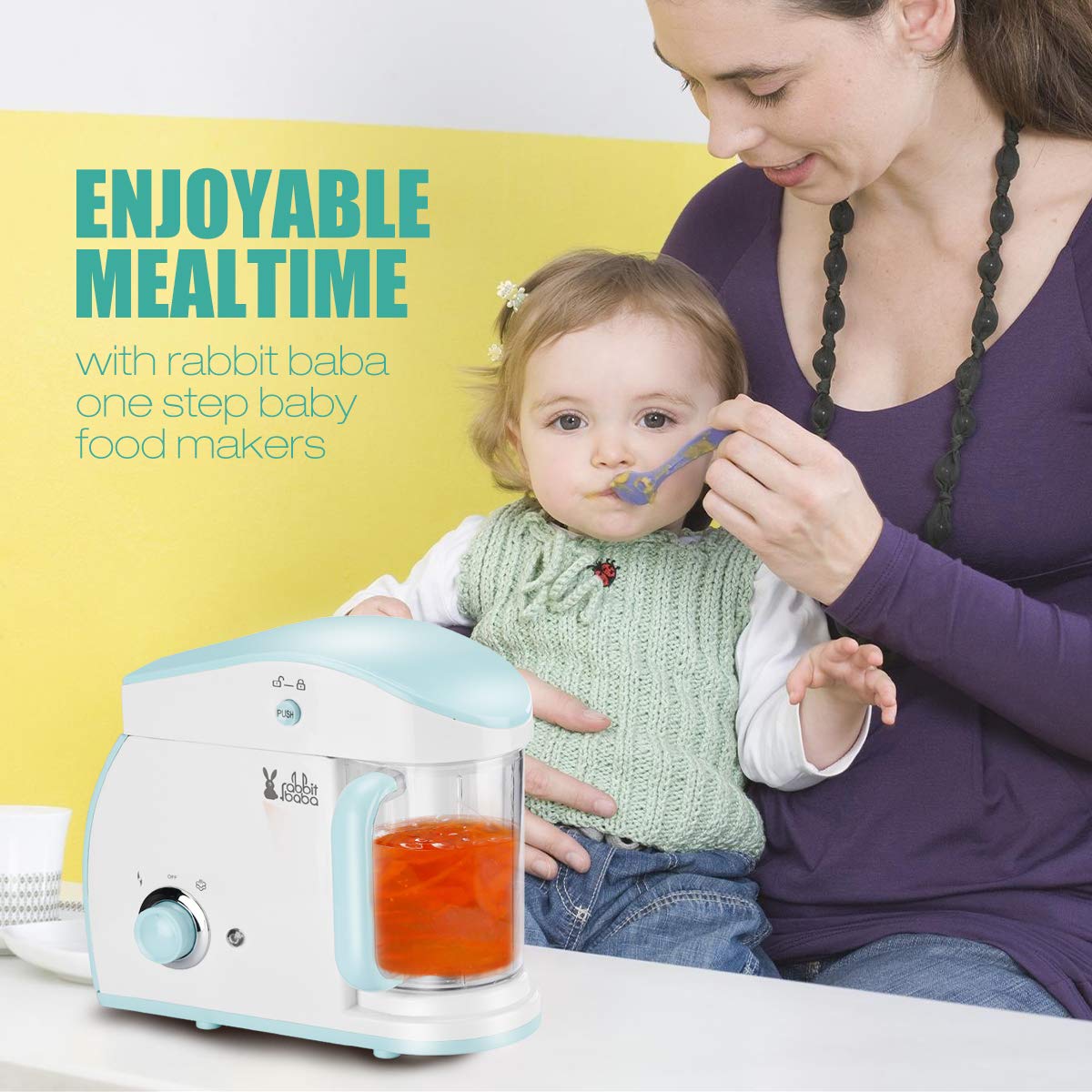 Rabbit baba Baby Food Maker, Dishwasher-Safe Food Processor, Multifunctional Blender, Steamer, Cooker for Baby,Infants and Toddlers Food (Blue)