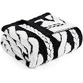 Amélie Home Knit Throw Blanket for Couch, Super Soft Fuzzy Cozy Throw, Giftable Knitted Blanket for Women Men, Birthday, Sofa Bed Living Room Decor, 50" x 60", Cable Black & White