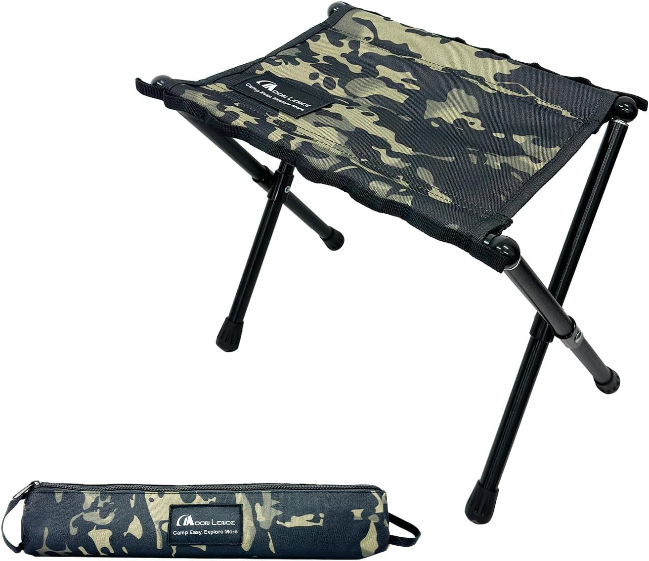 Photo 1 of MOON LENCE Collapsible Camp Stool, Compact & Small Storage Size, Folding & Portable Outdoor Stool for Camping, Fishing, Travel, Gardening, Weight 1.3 Lbs with Carry Bag (Camouflage, L 14'')