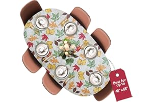 Covers For The Home Deluxe Elastic Edged Flannel Backed Vinyl Fitted Table Cover - All-Over Leaves Pattern - Round Oblong Oval - Fits Tables up to 48" W x 68" L