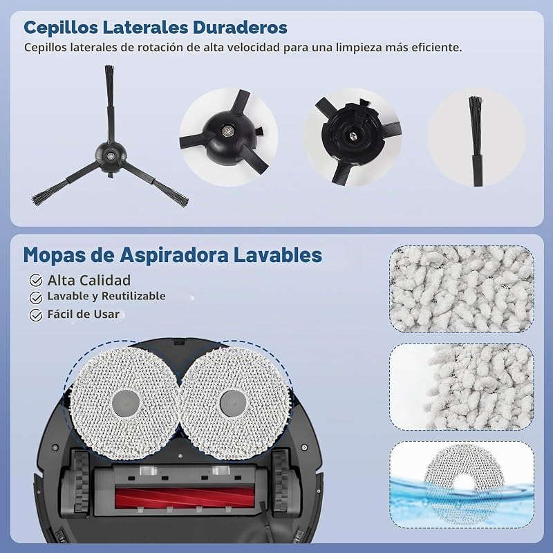 Accesorios para Roborock Qrevo Pro,Qrevo S Aspiradora,1 Cepillo Principal,2 Filtros HEPA,6 Bolsas para el Polvo,4 Toallitas,4 Cepillos Laterales (Negro),1 Cepillo,1 Destornillador — foto 4 de 8