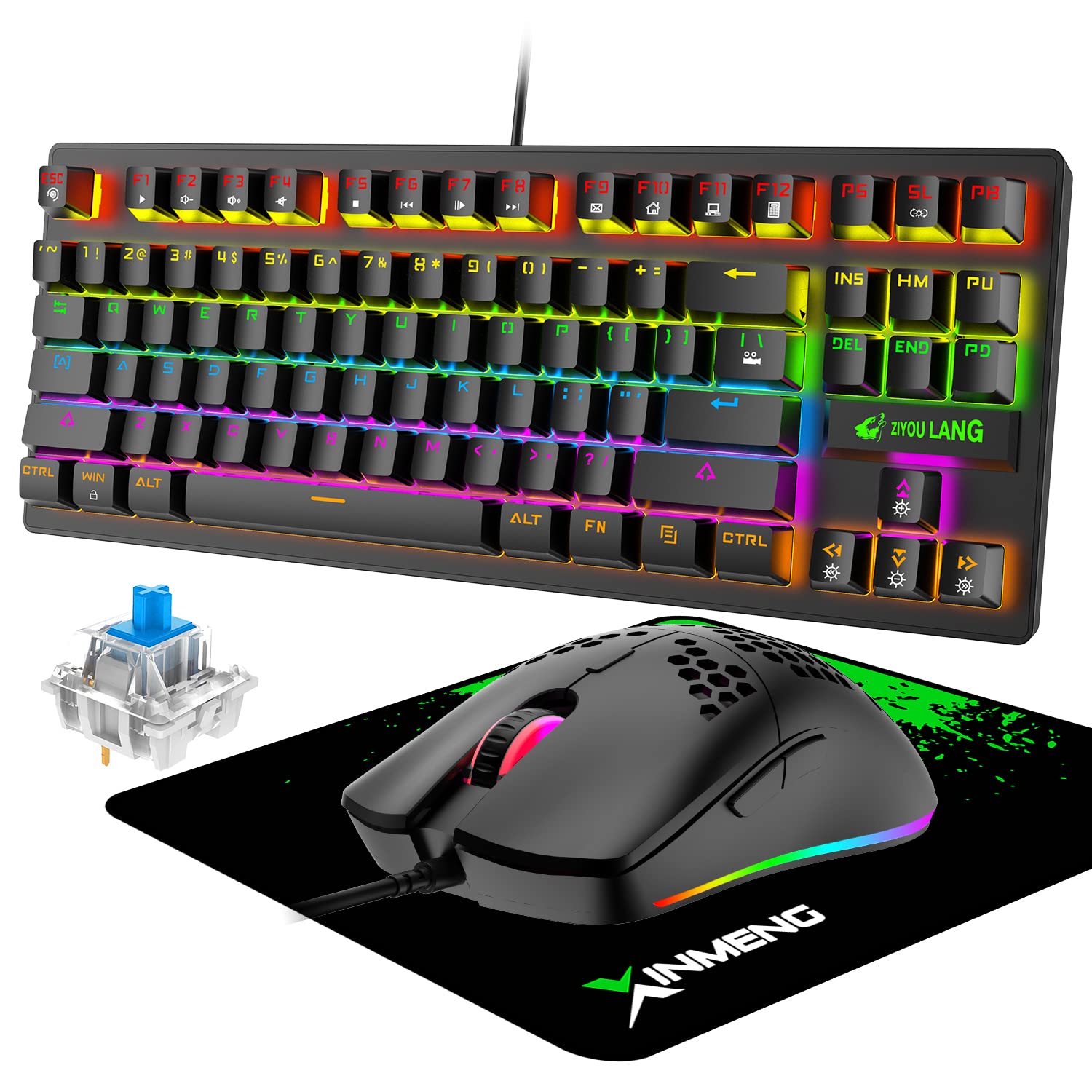LexonElec RK-550 TKL Rgb Keyboard and Mouse Set with Mouse pad, G-pro Gaming Mice Ultra -light honeycomb shell, Mechanical Keyboards, input Devices, Black