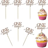 36 Pcs 1st Birthday Cake Topper for Girl, Rose Gold Glitter Onederful Birthday Decorations, First Birthdays Decorations Supplies, Cupcake Picks for Baby Shower First Birthdays Theme Party