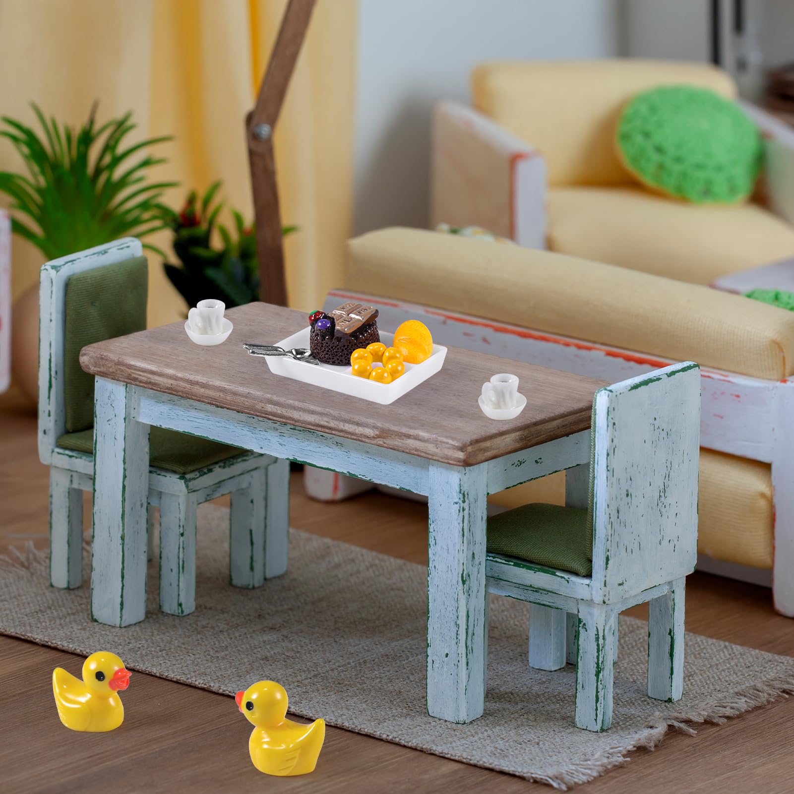 86 Pieces Miniature Bakery Case Cake Stand Display Cabinet with Food Set Mini Plastic Counter Dessert Donuts for 1:12 Doll House Store Scene Decoration Gift Dollhouse Bread Shop Model Playhouse