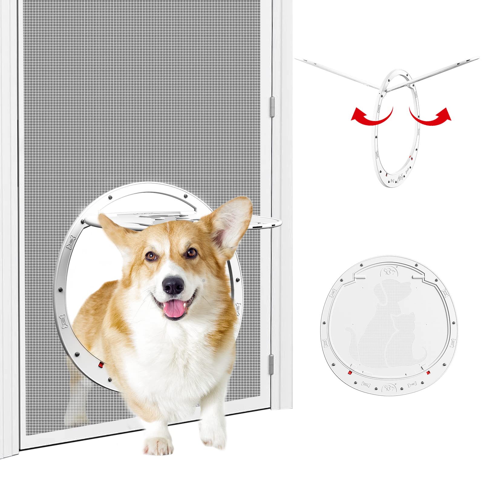 Photo 1 of HIDROSIL Dog Door for Screen Door, Patent Desigh Pet Screen Door with Lockable Magnetic Flap for Doggy Dog and Cat Door, White