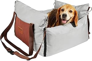 VEVOR Dog Car Seat, Waterproof Dog Booster Seat for Car with Side Handles and a Storage Pocket, Clip-On Safety Leash and PP Cotton Filling, Vehicle Bed for Small Dogs up to 25lbs, Gray